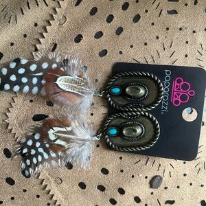 Paparazzi Feather Earrings with Turquoise Accents